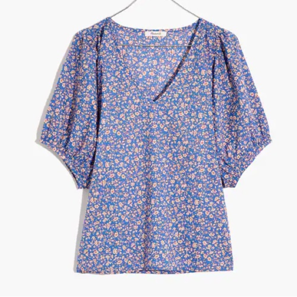 Madewell V-Neck Puff-Sleeve Top in Summer Vines size small